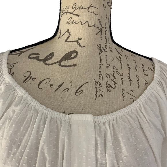 J. Crew Swiss Dot Hidden Button Placket Elastic Neckline Peasant Top White XL - Picture 2 of 10